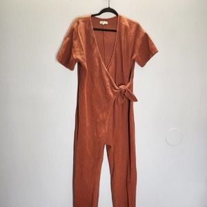 Madewell Wrap Jumpsuit Orange‎ Textured Knit Tie-Knot Size Medium